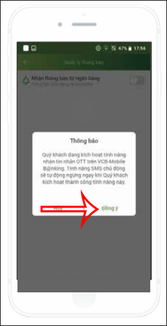 Đồng ý bật thông báo trên VCB Digibank