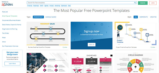 Các template miễn phí trên trang web Templates by 24Slides