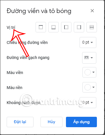 Vị trí đường viền đoạn văn trong Google Docs