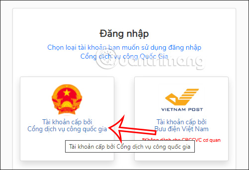 Đăng nhập tài khoản DVC Quốc Gia