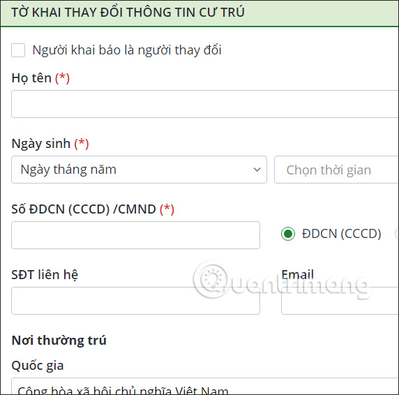 Thông tin người đăng ký cư trú