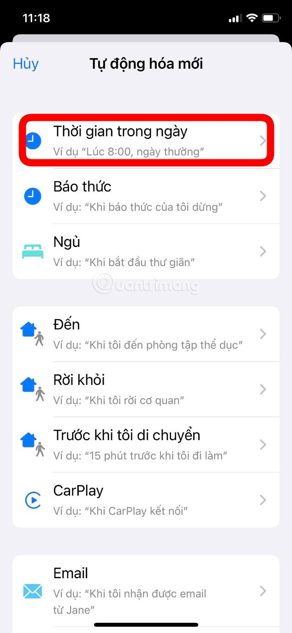 Tại đây bạn chọn Thời gian trong ngày (Time of day)