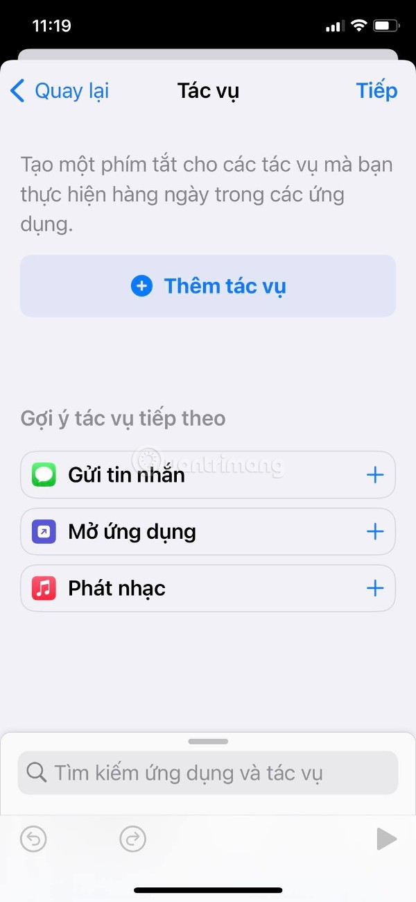 Nhấn vào ô Tìm kiếm ứng dụng và tác vụ