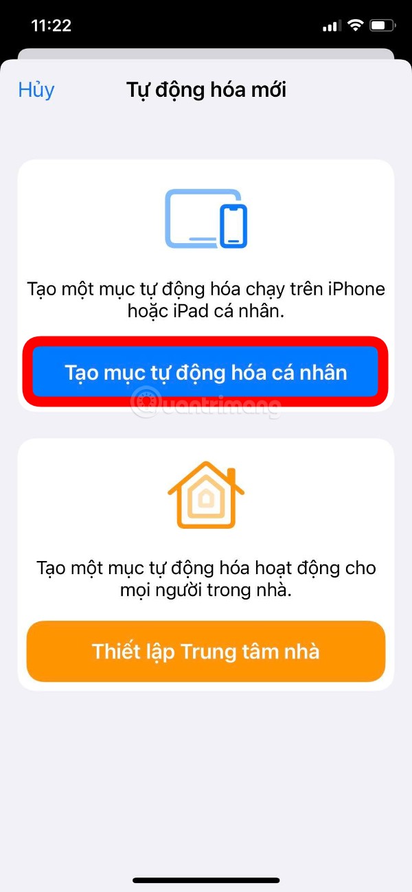Nhấn vào Tạo mục tự động hóa cá nhân (Create Personal Automation)