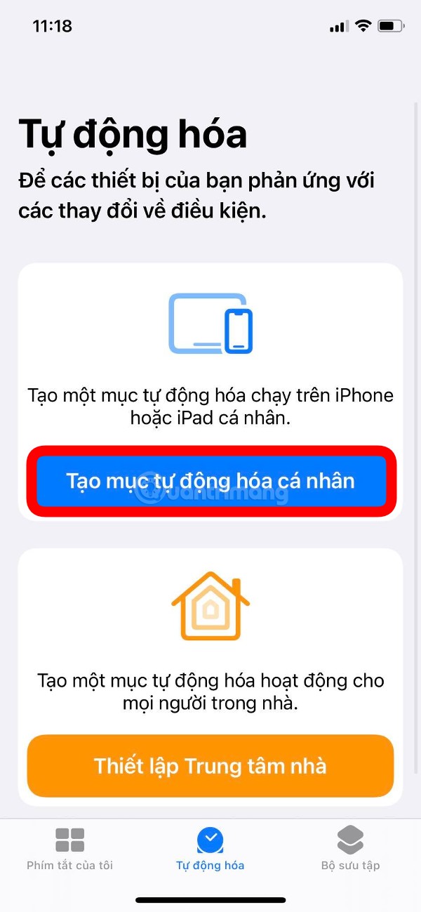 nhấn vào Tạo mục tự động hóa cá nhân (Create Personal Automation)