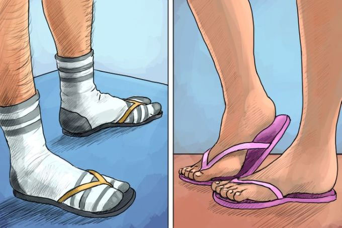 Đi dép tông cũng phải có 2 kiểu người trái ngược trên thế giới: đi tất và ngược lại.