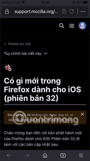 Giao diện nền tối Firefox điện thoại