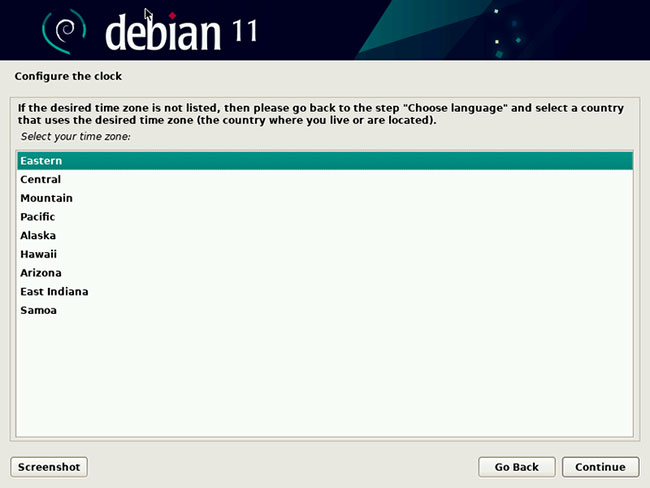 Lựa chọn múi giờ trên Debian
