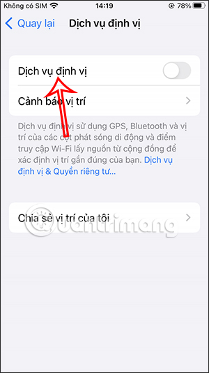 Tắt dịch vụ định vị vị trí
