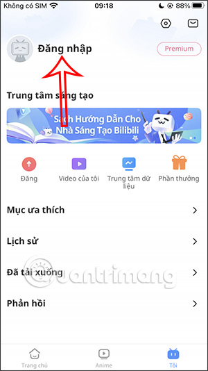 Đăng nhập vào Bilibili