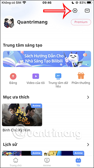 Truy cập Cài đặt Bilibili