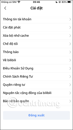 Tùy chọn cài đặt ứng dụng Bilibili