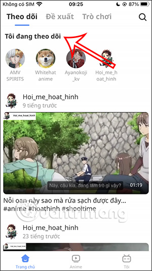 Tài khoản Bilibili đang theo dõi