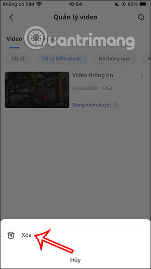 Xóa video trên Bilibili