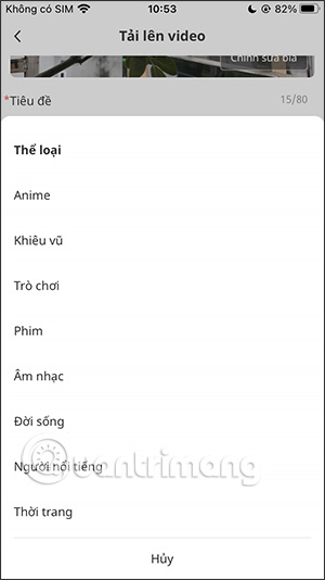 Chọn thể loại video đăng lên Bilibili