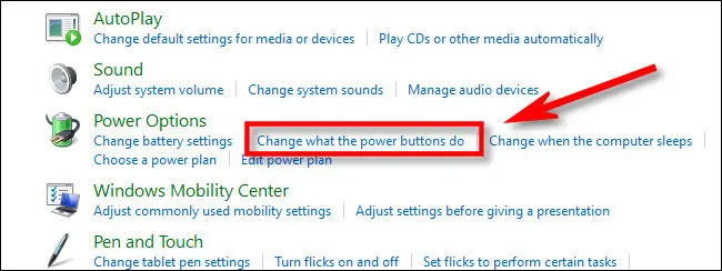 Nhấp vào “Change what the power buttons do”