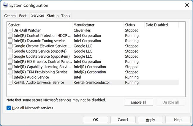 Danh sách các service đang chạy trong Windows 11