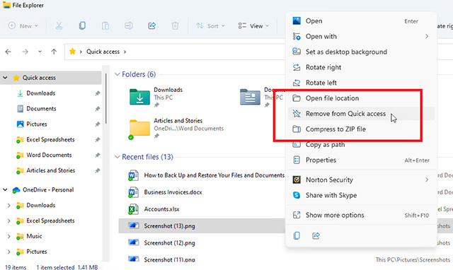 “Remove from Quick access