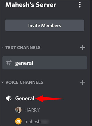 Chọn kênh thoại trên trang server.