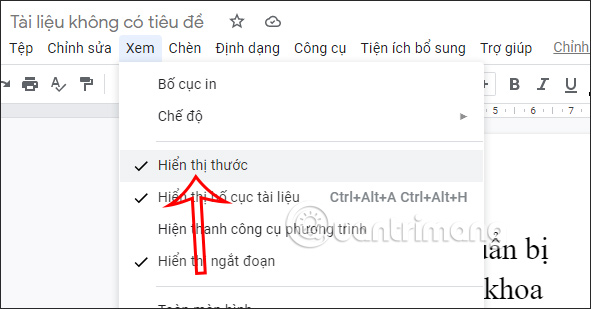 Hiện thước kẻ trong Docs