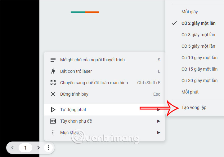 Chọn thời gian phát cho slide