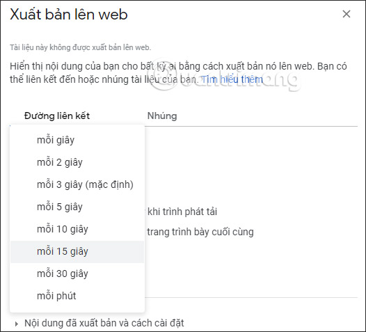 Thời gian trình chiếu slide lên web