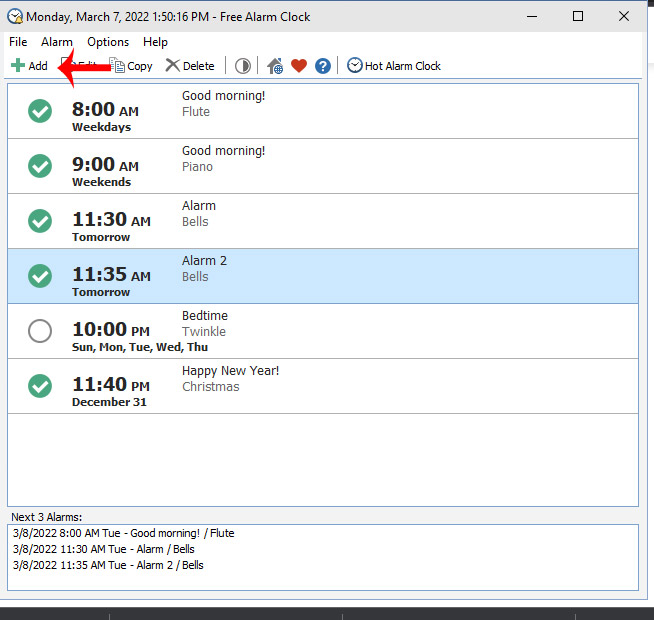 Giao diện ứng dụng Free Alarm Clock
