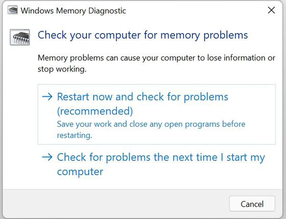 Công cụ Windows Memory Diagnostic trong Windows 11
