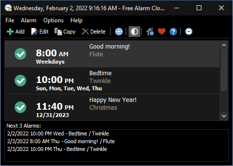Free Alarm Clock cho phép tạo số lượng báo thức không giới hạn