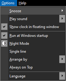 Các tùy chọn thiết lập cho Free Alarm Clock