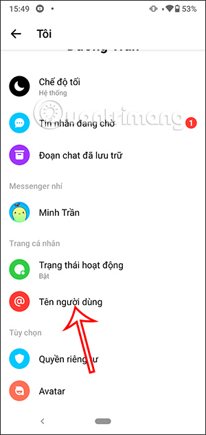 Tên người dùng trên Messenger