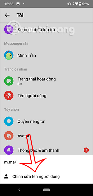 Đổi tên người dùng trên Messnger