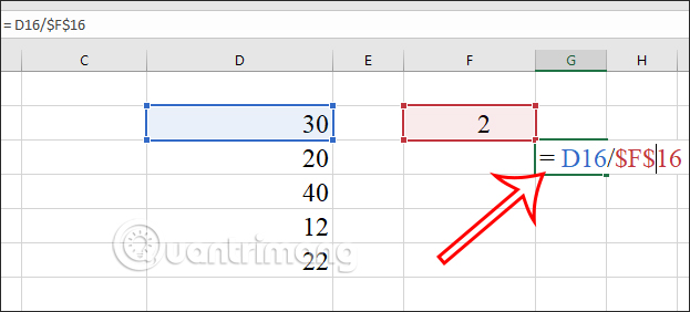 Công thức chia 1 cột cho 1 ô Excel