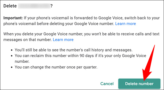 Nhấp vào “Delete Number”