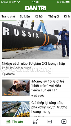 Giao diện đọc báo trên Dân trí