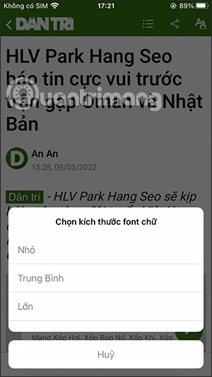 Đổi font chữ trên báo Dân trí