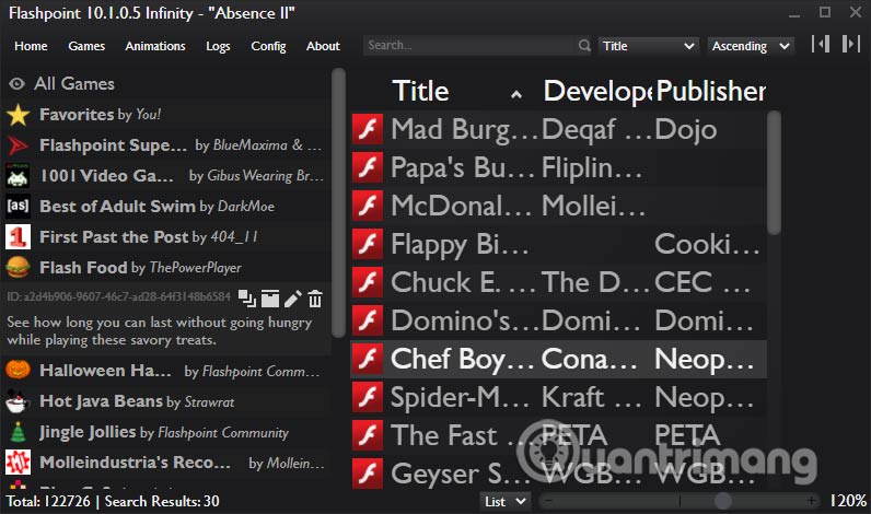 Chọn game trong Flashpoint BlueMaxima