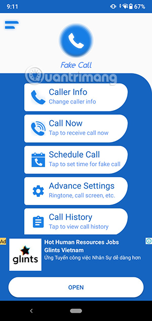 Giao diện chính của Fake Caller ID