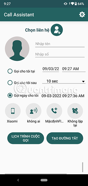 Giao diện thiết lập cuộc gọi thông thường