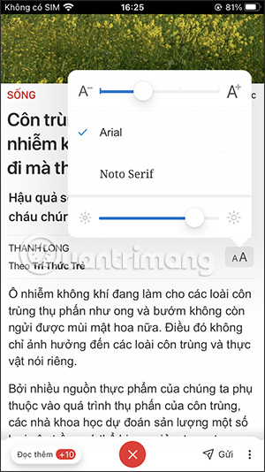 Chỉnh giao diện đọc báo