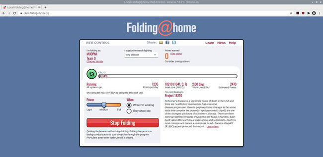 Giao diện web Folding @ home