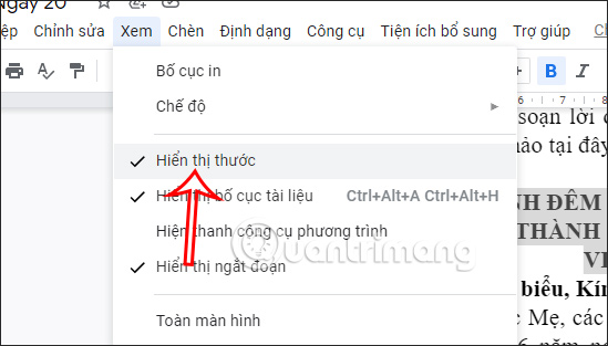 Hiển thị thước kẻ trong Docs