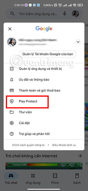 Chọn Play Protect