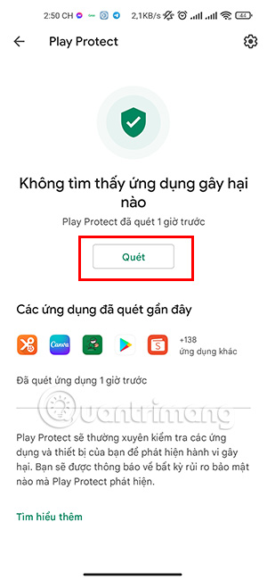Tiến hành quét ứng dụng để kiểm tra