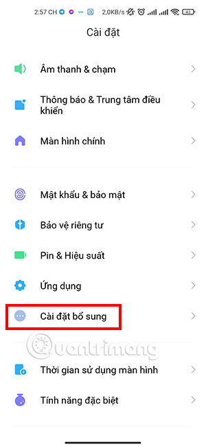 Chọn Cài đặt bổ sung trong mục Cài đặt