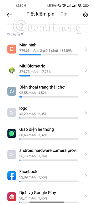 Dung lượng pin mà ứng dụng điện thoại sử dụng