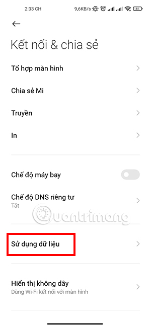 Chọn Sử dụng dữ liệu