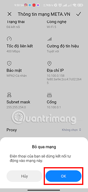 Xác nhận loại bỏ mạng Wifi này ra khỏi điện thoại