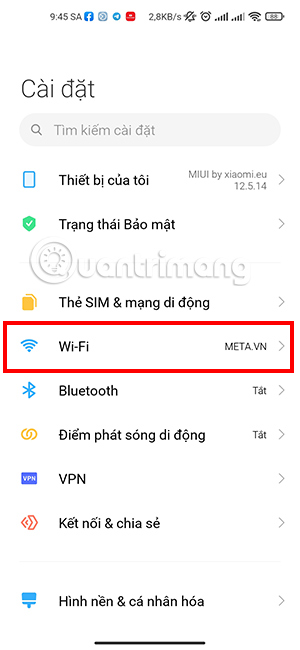 Vào phần Wifi trong Cài đặt để sửa lỗi kết nối Wifi