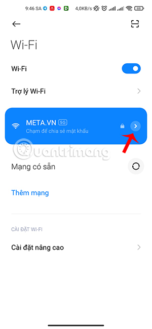 Chọn mạng muốn khởi động lại